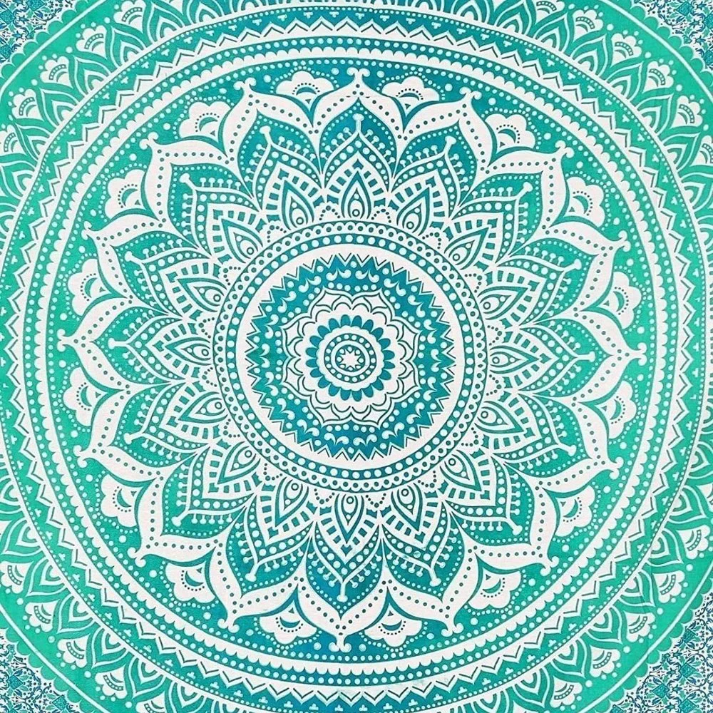 Queen Size Tapestry & Two Bed Pillow Covers SET Green Teal Blue NEW
